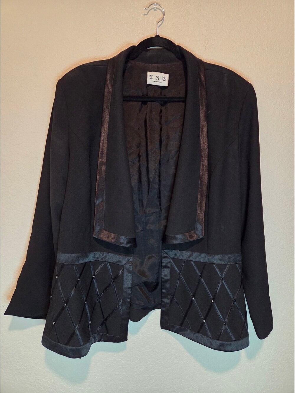 T.N.B. New York Black Satin Trim Embellished Blazer 2X